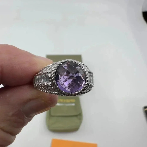 NEW Judith Ripka Ring Sterling Silver 925 Faceted Purple Amethyst Silver 6.75mm - Picture 2 of 8